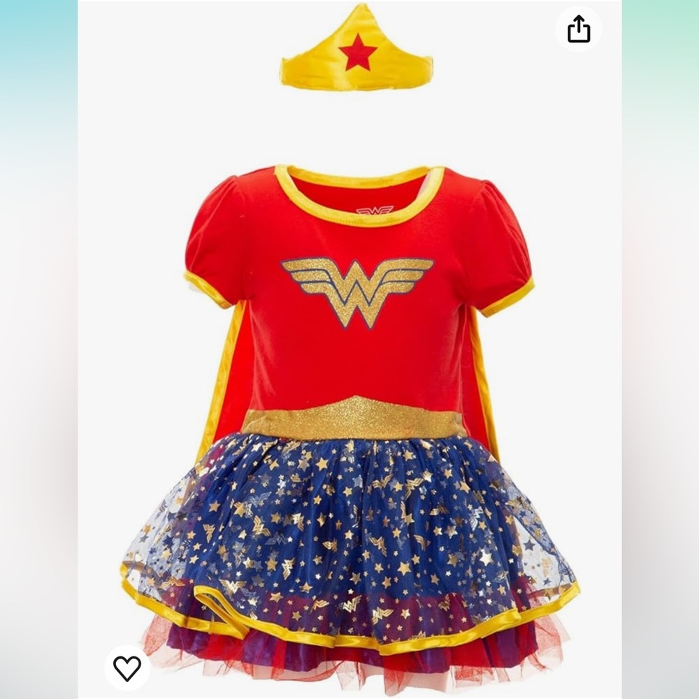 Justice League Wonder Woman Tulle Costume Dress Cape and Headband 3 Piece Set